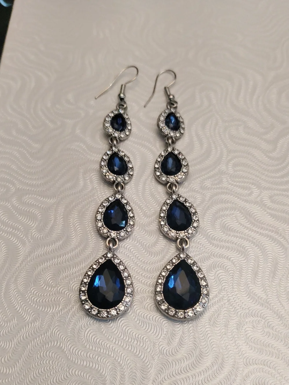 Elegant Blue & Clear Graduated Teardrop Dangle Earrings